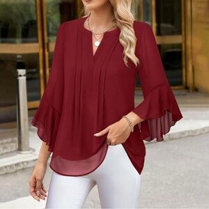 NWT Timeson SZ M Women's 3/4 Sleeve Top Dressy Casual Business Blouses Chiffon